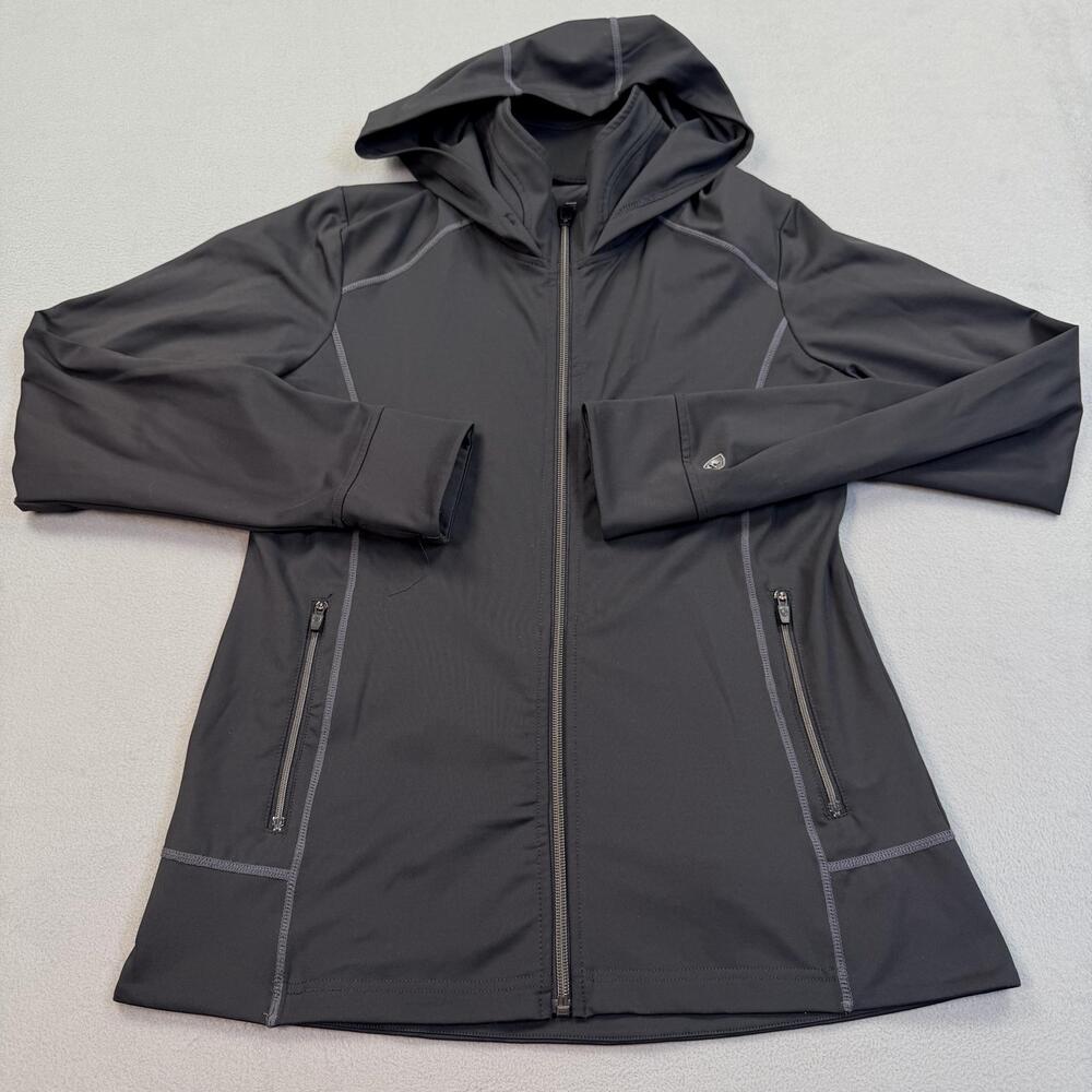 Kuhl Jacket Womens Medium Gray Hooded Softshell Full Zip Hiking Pockets 4258
